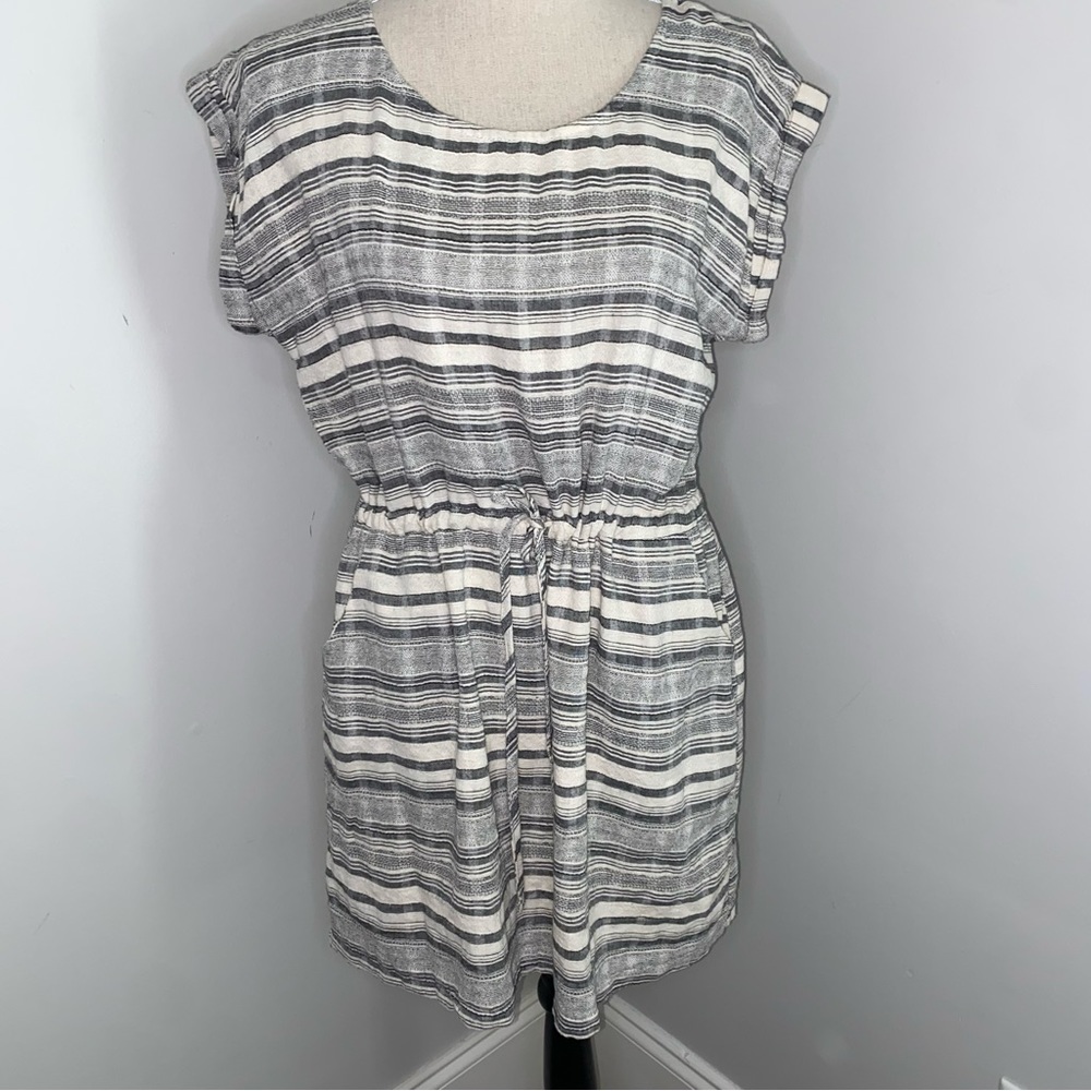 The Pants Store black & cream striped cotton blend drawstring waist dress Large
